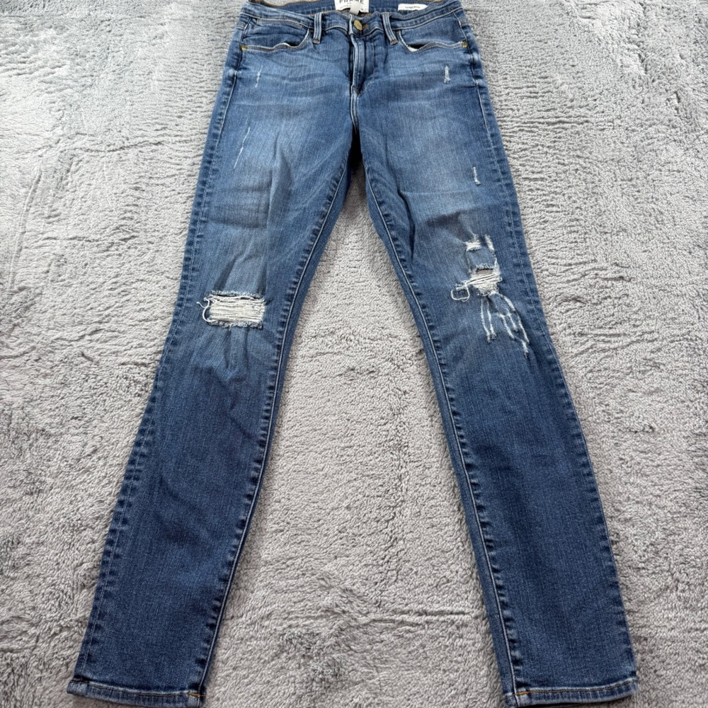 Frame Le High Skinny Jeans Star Gardens Distressed Blue Denim 27 LHSK899